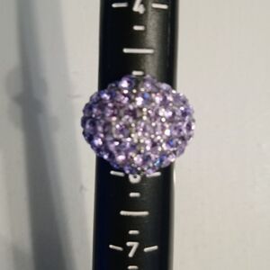 VTG Purple Lavender Rhinestone Crystal Cluster Pinky Dome Cocktail Ring Size 5.5